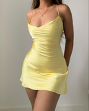 Yellow Straps Sheath Satin Short Party Dresses Homecoming Dresses, HZ0319
