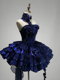 Royal Blue Strapless A-Line Tiered Short Party Dresses Homecoming Dresses, HZ0319