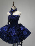 Royal Blue Strapless A-Line Tiered Short Party Dresses Homecoming Dresses, HZ0319