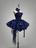 Royal Blue Strapless A-Line Tiered Short Party Dresses Homecoming Dresses, HZ0319