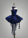 Royal Blue Strapless A-Line Tiered Short Party Dresses Homecoming Dresses, HZ0319