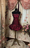 Burgundy Strapless A-Line Satin Beaded Vintage Short Party Dresses, HZ0319
