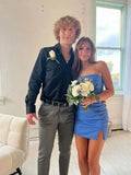 Blue Strapless Sheath Simple Homecoming Dresses Short Prom Dresses, HZ0319