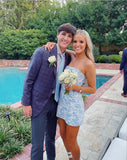 Cute Blue Strapless Sheath Homecoming Dresses Short Prom Dresses, HZ0319