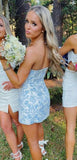 Cute Blue Strapless Sheath Homecoming Dresses Short Prom Dresses, HZ0319