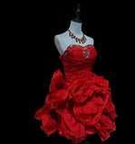 Red Strapless A-Line Homecoming Dresses Beaded Short Party Dresses, HZ0319
