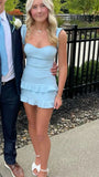Blue Strpas Sheath Cute Homecoming Dresses Short Party Dresses, HZ0319