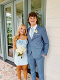 Light Blue Strapless Sheath Short Homecoming Dresses With 3d Flower, HZ0319