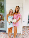 Light Blue Strapless Sheath Short Homecoming Dresses With 3d Flower, HZ0319