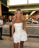 White Strapless A-Line Mini Birthday Dresses Short Homecoming Dresses, HZ0319