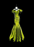 Bright Green Off Shoulder Mermaid Satin Vintage Long Evening Party Dress, HZ0319