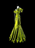 Bright Green Off Shoulder Mermaid Satin Vintage Long Evening Party Dress, HZ0319