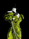 Bright Green Off Shoulder Mermaid Satin Vintage Long Evening Party Dress, HZ0319