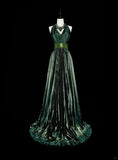 Dark Green Halter Neck A-Line Beading Vintage Long Evening Party Dress, HZ0319