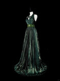 Dark Green Halter Neck A-Line Beading Vintage Long Evening Party Dress, HZ0319