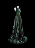 Dark Green Halter Neck A-Line Beading Vintage Long Evening Party Dress, HZ0319