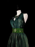 Dark Green Halter Neck A-Line Beading Vintage Long Evening Party Dress, HZ0319
