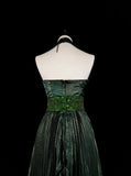 Dark Green Halter Neck A-Line Beading Vintage Long Evening Party Dress, HZ0319