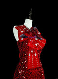 Charming Red One Shoulder Mermaid Sequins Vintage Long Evening Party Dress, HZ0319