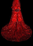 Charming Red One Shoulder Mermaid Sequins Vintage Long Evening Party Dress, HZ0319