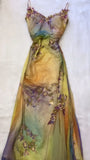 Colorful Straps Appliques Tulle Mermaid Long Party Dress Retro Evening Dress, HZ0319