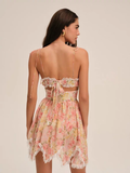 Vintage Lace Floral Spaghetti Strap Ruffled Hem Design A-line Party Dress, HZ0319