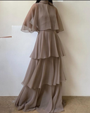 Modest High Neck A-Line Chiffon Layers Elegant Long Formal Party Dress, HZ0319