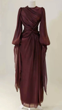 Modest Long Sleeves Sheath Chiffon Elegant Long Formal Party Dress, HZ0319