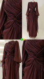Modest Long Sleeves Sheath Chiffon Elegant Long Formal Party Dress, HZ0319
