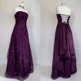 Dark Purple Strapless A-Line Chiffon Vintage Long Party Dress Evening Gown, HZ0319
