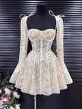 New Fashion Lace Embroidery Design A-line Long-sleeved Party Dresses Homecoming Dresses, HZ0319