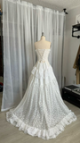 White Strapless A-Line Lace Long Party Dress Vintage Wedding Dress, HZ0319