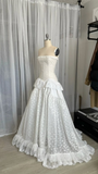 White Strapless A-Line Lace Long Party Dress Vintage Wedding Dress, HZ0319