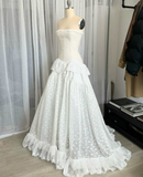 White Strapless A-Line Lace Long Party Dress Vintage Wedding Dress, HZ0319