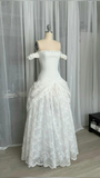 White Off Shoulder A-Line Lace Long Party Dress Vintage Wedding Dress HZ0319