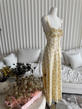 Simple Floral Spaghetti Strap Design A-line Split Women Party Dress, HZ0319