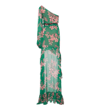 Fashion Green Floral Asymmetric Ruffled Hem Design A-line Party Dress, HZ0319