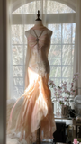 Vintage Mermaid Beaded Floral Design Romantic Chiffon Evening Dress Prom Dress HZ0319