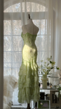 Elegant Green Fairy Mermaid Long Chiffon Spaghetti Strap Evening Dress Prom Dresses HZ0319
