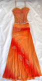 Orange Ombre Straps Two Pieces Sheath Chiffon Long Party Dresses, HZ0319