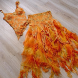 Orange Ombre Straps Two Pieces Sheath Ruffles Long Party Dresses, HZ0319