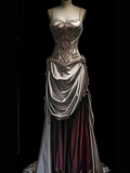 Vintage Spaghetti Straps Sheath Beading Long Formal Evening Dresses, HZ0319