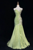 Green Spaghetti Straps Mermaid Vintage Long Evening Party Dresses, HZ0319