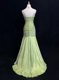 Green Spaghetti Straps Mermaid Vintage Long Evening Party Dresses, HZ0319
