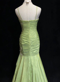 Green Spaghetti Straps Mermaid Vintage Long Evening Party Dresses, HZ0319
