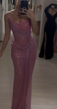 Elegant Pink Strapless Mermaid Split Long Party Dress Evening Gown, HZ0319