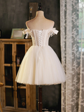 Vintage White Lace Off-the-shoulder Design A-line Tulle Party Dress Homecoming Dress HZ0319