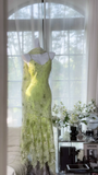 Retro Light Green Sparkling Sequin Spaghetti Strap Romantic Evening Dress Prom Dresses HZ0319