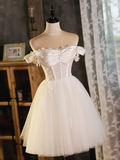 Vintage White Lace Off-the-shoulder Design A-line Tulle Party Dress Homecoming Dress HZ0319