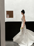 Elegant White Spaghetti Straps A-Line Flower Long Evening Party Dresses, HZ0319